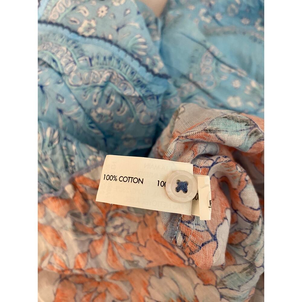 Poupette St Barth Floral Boho Midi Dress Blue Orange Print Size XS Romantic - Picture 10 of 14